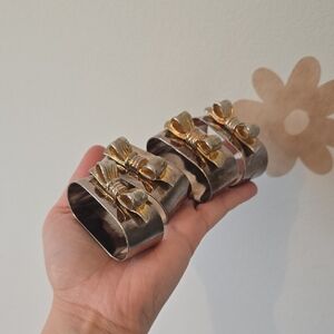 Vintage Silver Plated Brass Bows Christmas Napkin Rings Mid-Century